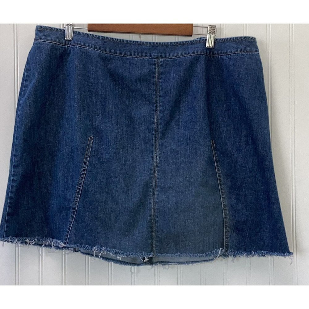 Talbots Petites Stretch‎ Denim Raw Hem Elastic Inset Waist Mini Short Skirt